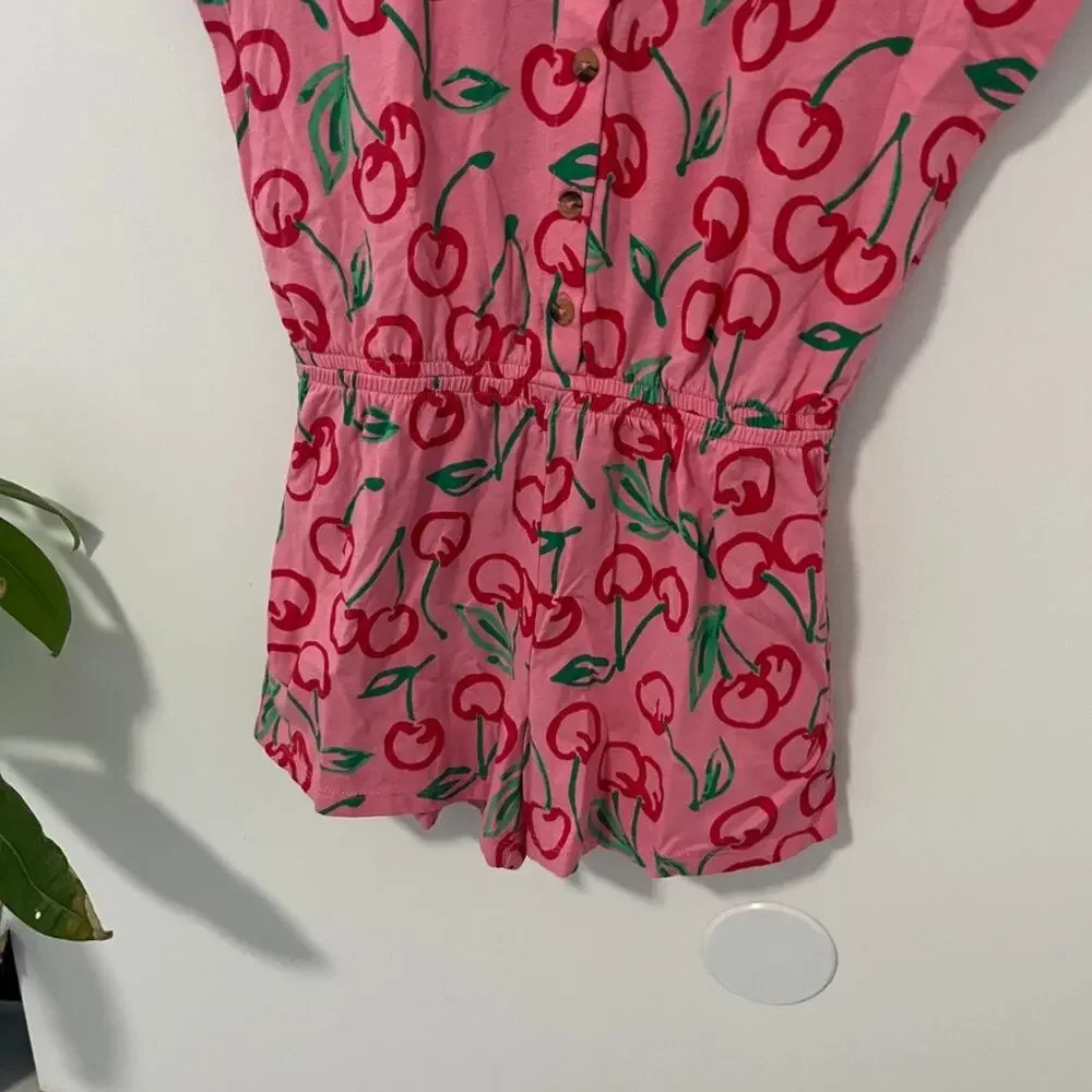 Old Navy Girl's Pink Cherry Print Romper Size Medium